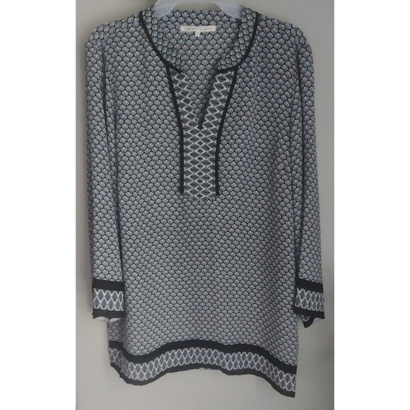 Violet & Claire Stitch Fix Retro Fan Print Blouse Top Tunic - Picture 3 of 9